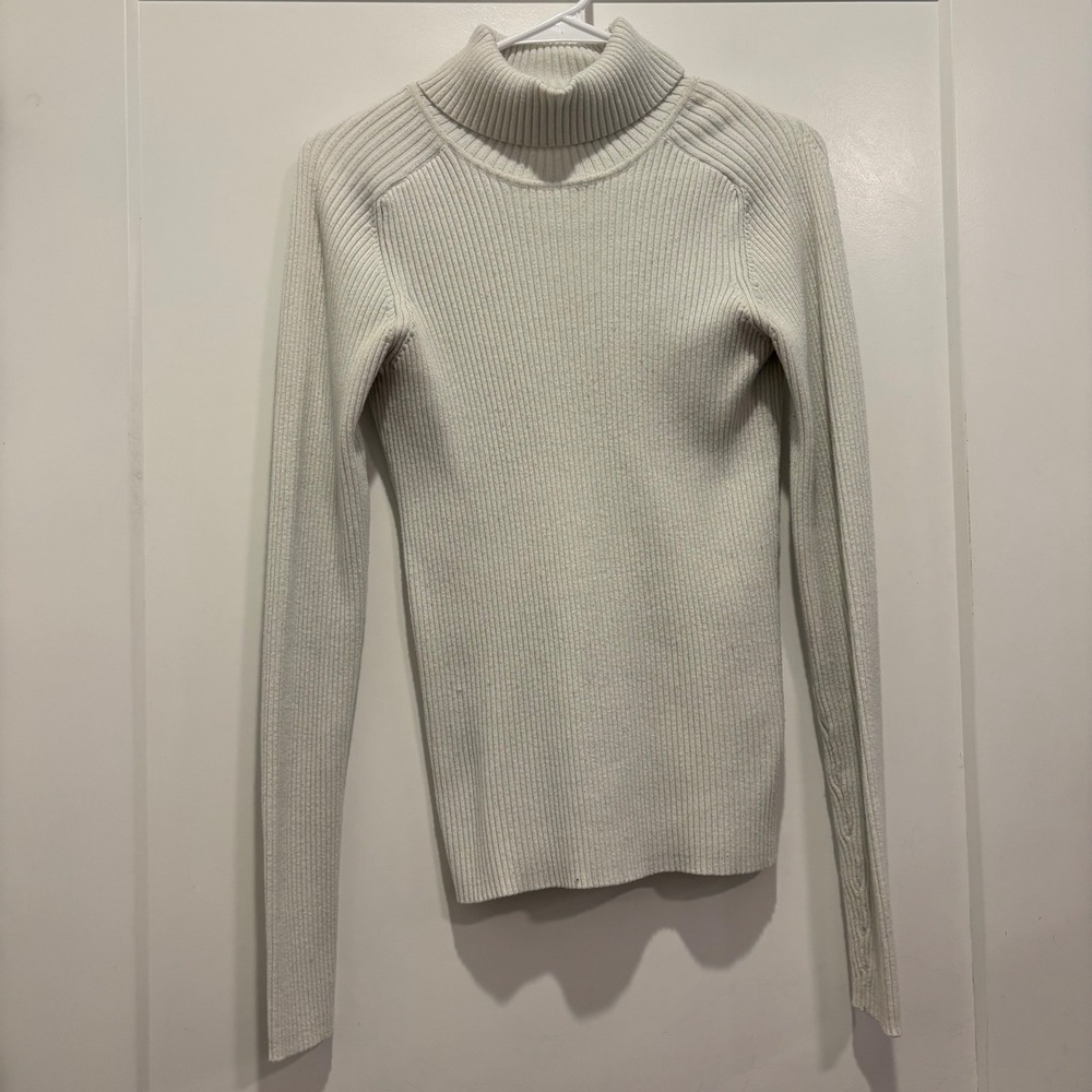 American Tall Ribbed Turtleneck Sweater Cream Off White Long Sleeve Size MT